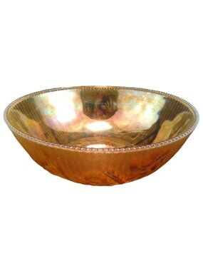 Carnival Glass Iris Herringbone Beaded Edge Berry Bowl 8" Wide Art Glass